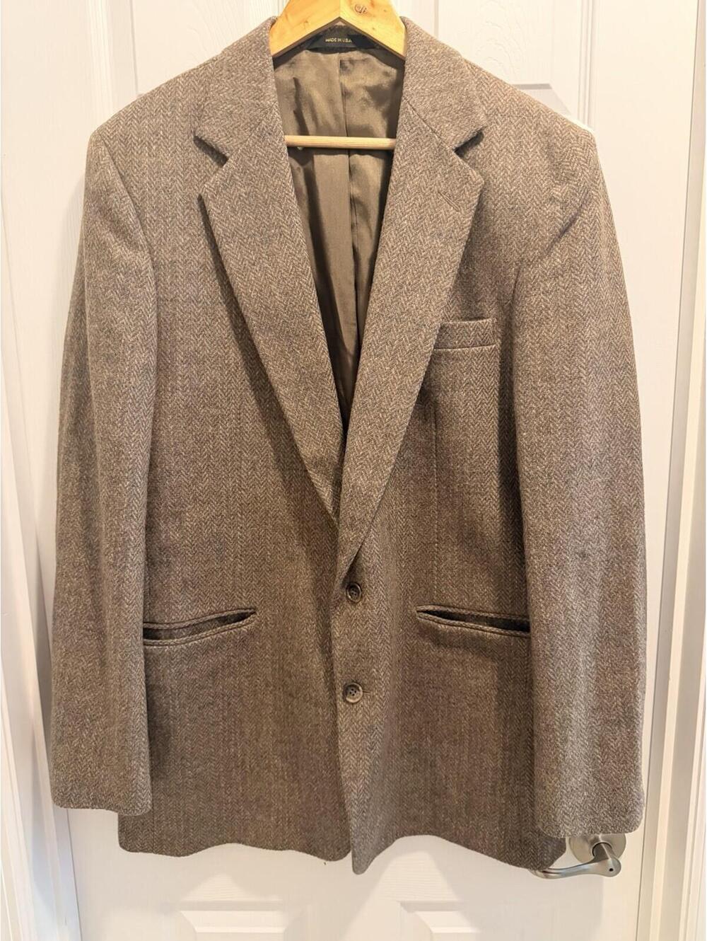 VTG Haggar Imperial Jacket Blazer Mens 44L Brown Tweed Wool